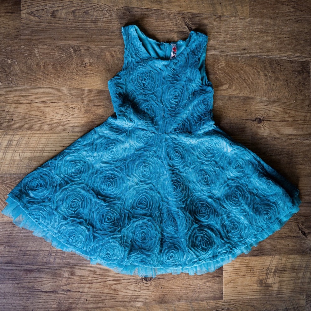 Teal Rose Printed Homecoming Dress
